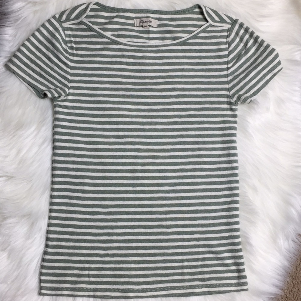 Madewell Roberta Green White Striped Shirt